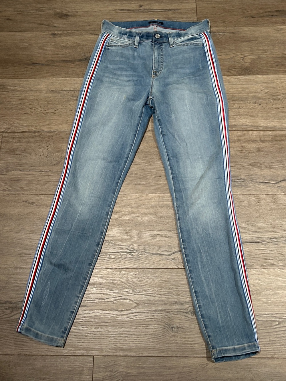 Tommy Hilfiger Distressed Light Blue Skinny Jeans with Side Stripes